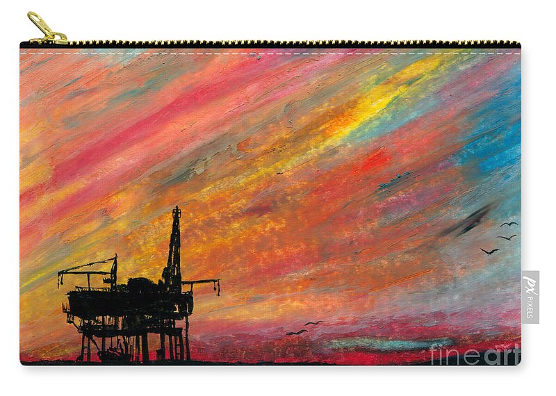 Art Zip Pouch featuring the painting Rig at Sunset by R Kyllo