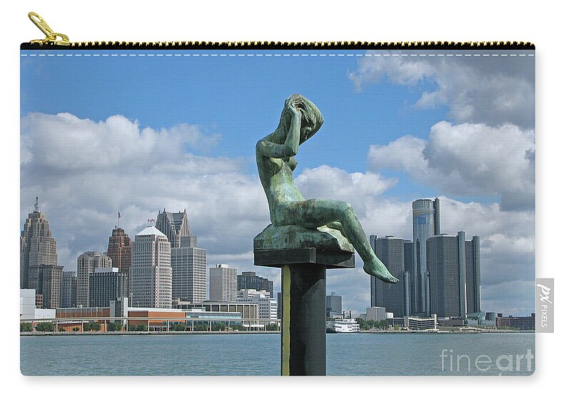 Detroit Zip Pouch featuring the photograph River Art and Architecture by Ann Horn