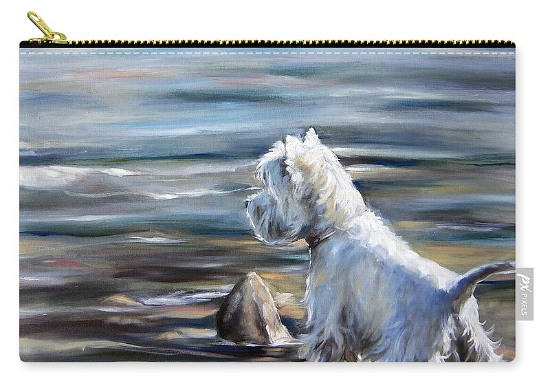 Westie Zip Pouch featuring the painting River boy by Mary Sparrow