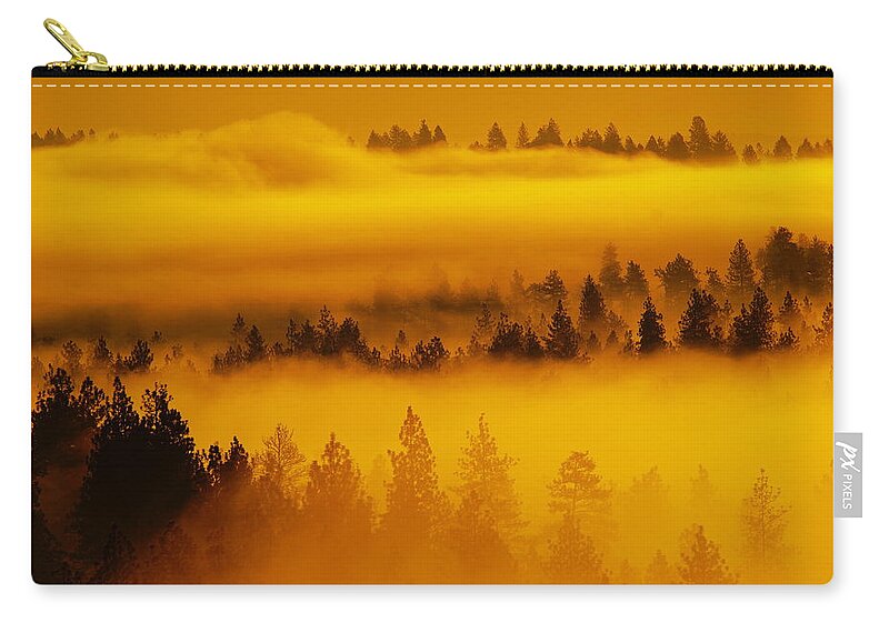 Fog Zip Pouch featuring the photograph River Fog Rising by Ben Upham III