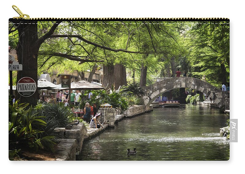 San Antonio Zip Pouch featuring the photograph Girl By San Antonio River by Steven Sparks