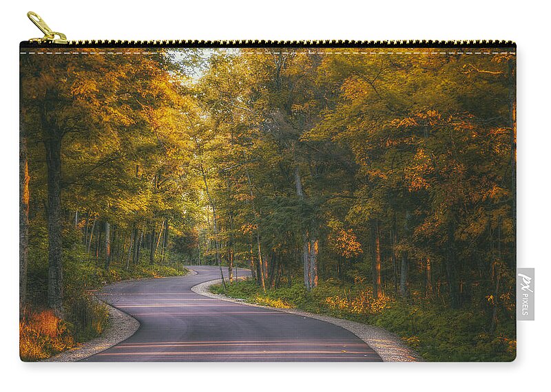 Blacktop Zip Pouch featuring the photograph Road to Cave Point by Scott Norris