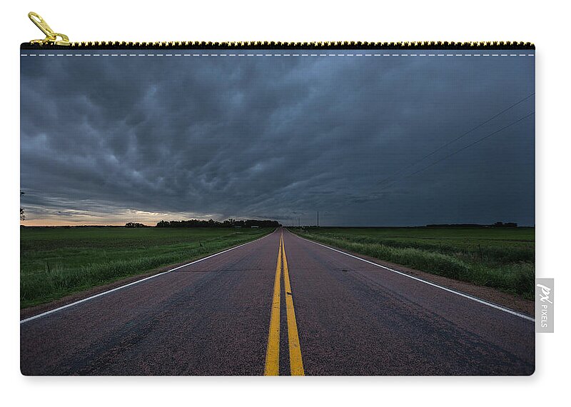 Storm Zip Pouch featuring the photograph Road to Nowhere Storm Chase by Aaron J Groen