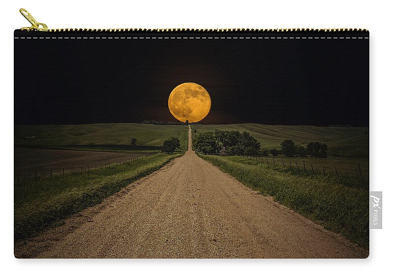 #faatoppicks Zip Pouch featuring the photograph Road to Nowhere - Supermoon by Aaron J Groen