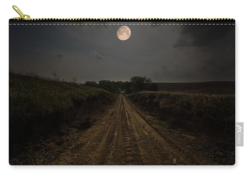 Waxing Zip Pouch featuring the photograph Road To Nowhere - Waxing Gibbous Moon by Aaron J Groen