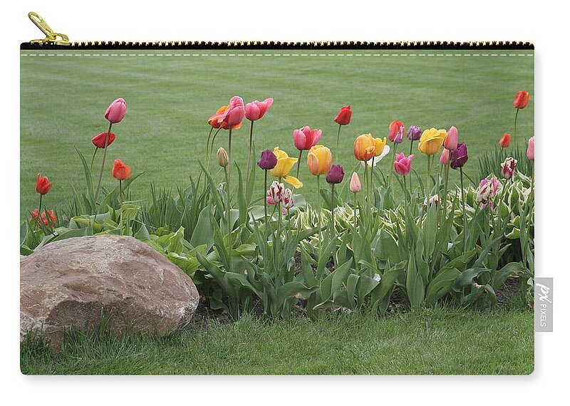 Tulips Carry-all Pouch featuring the photograph Tulip and Hosta Garden by Valerie Collins