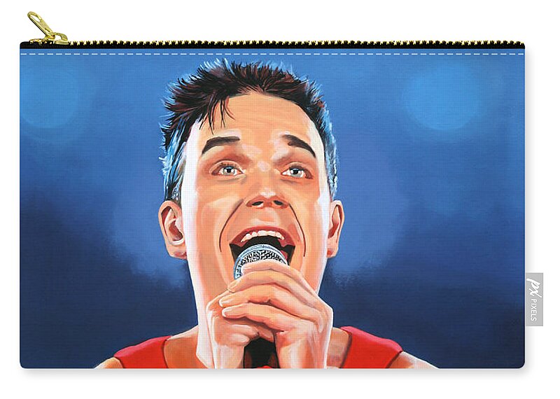 Robbie Williams Zip Pouch featuring the painting Robbie Williams Painting by Paul Meijering