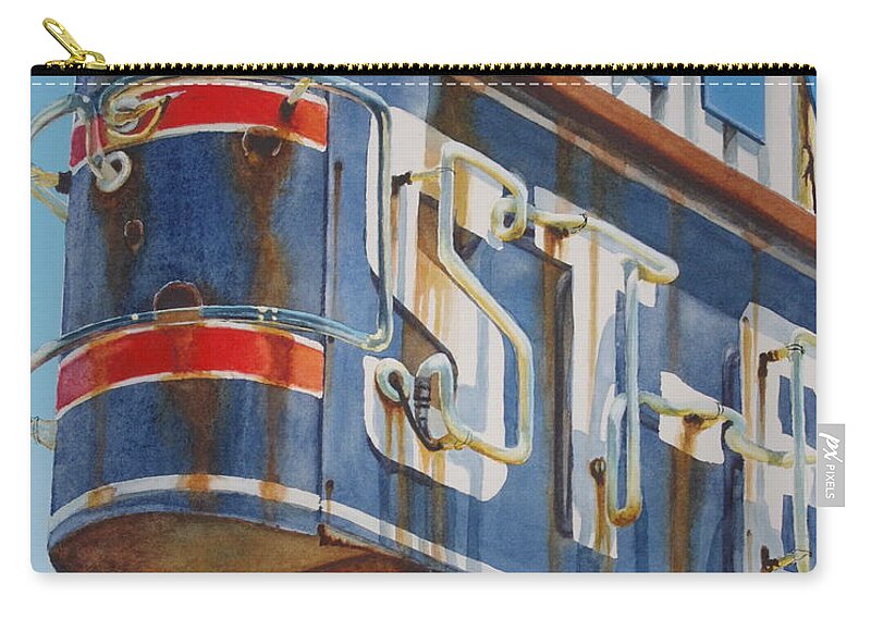 Neon Sign Zip Pouch featuring the painting Robin and Motel by Greg and Linda Halom
