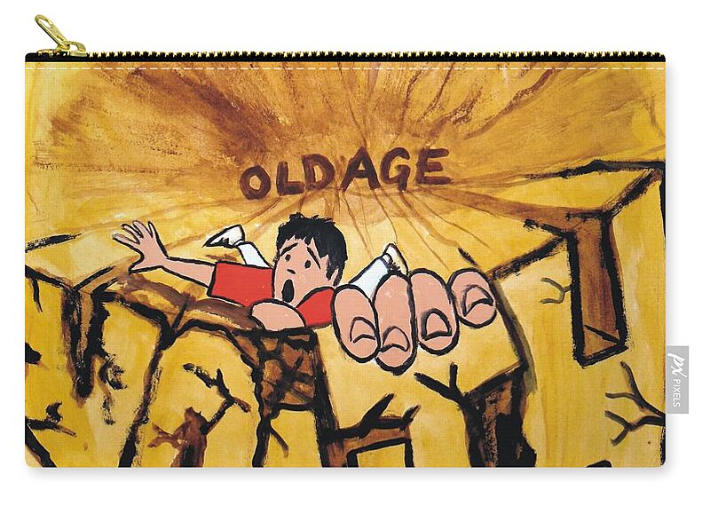 Mike Zip Pouch featuring the painting Rock Climbing Cartoon by Mike Jory