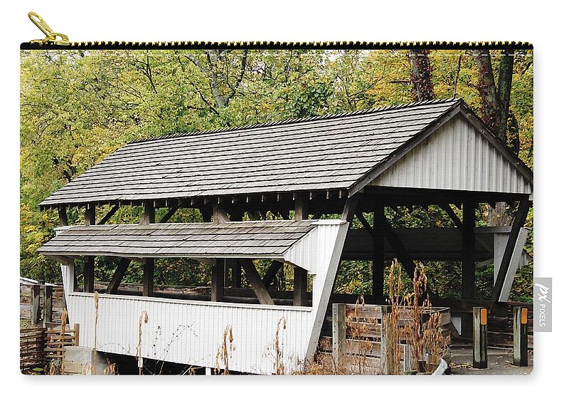 Rock Mill Zip Pouch featuring the photograph Rock Mill Covered Bridge Ohio by Wendy Gertz