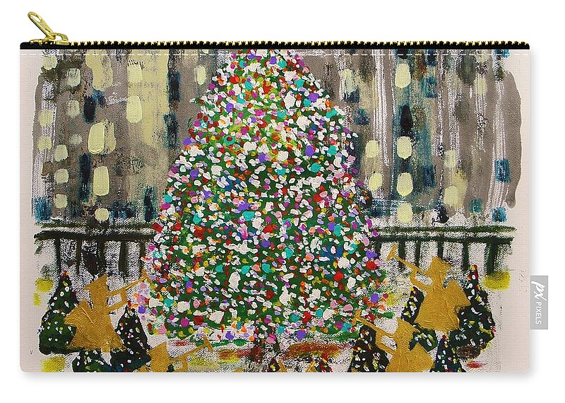 Christmas In Rockefeller Center Zip Pouch featuring the painting Rockefeller Center by John Williams