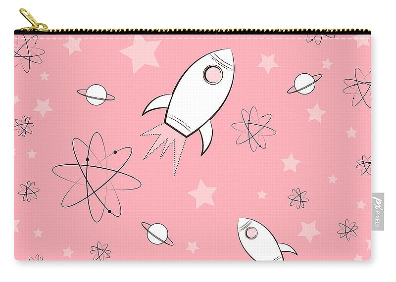 Rocket Zip Pouch featuring the painting Rocket Science Pink by Amy Kirkpatrick