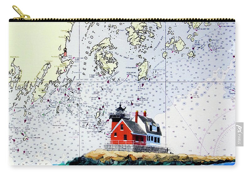Rockland Zip Pouch featuring the painting Rockland Breakwater Light by Mike Robles