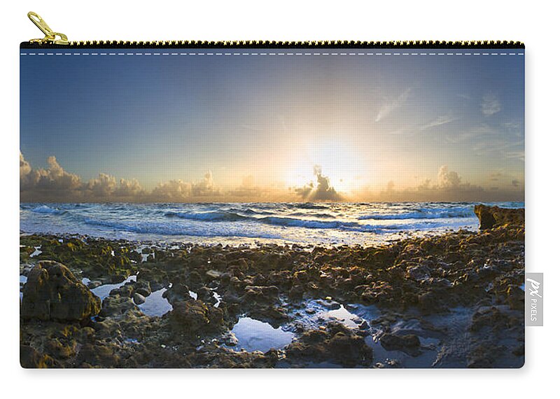 Clouds Zip Pouch featuring the photograph Rocky Coast Panorama by Debra and Dave Vanderlaan