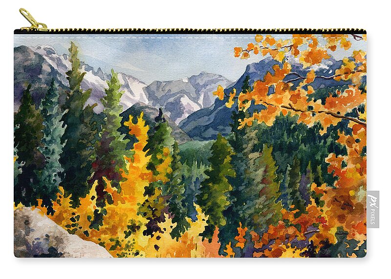 Autumn Trees Painting Zip Pouch featuring the painting Rocky Mountain National Park by Anne Gifford