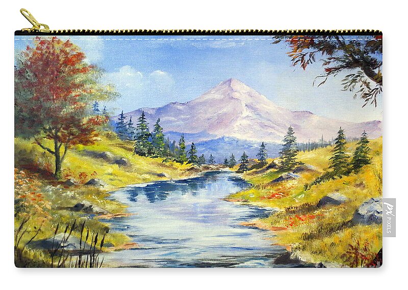 Mountain Art Zip Pouch featuring the painting Rocky Mountain Stream by Lee Piper