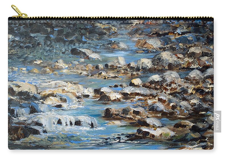 Rocks Zip Pouch featuring the painting Rocky Shore by Jo Smoley