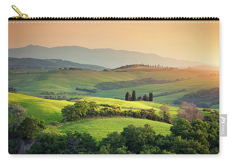 Scenics Zip Pouch featuring the photograph Rolling Tuscany Landscape by Borchee