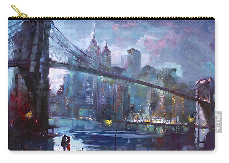 Romance Zip Pouch featuring the painting Romance by East River II by Ylli Haruni