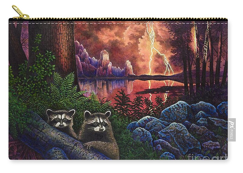 Raccoons Zip Pouch featuring the painting Romantique by Michael Frank
