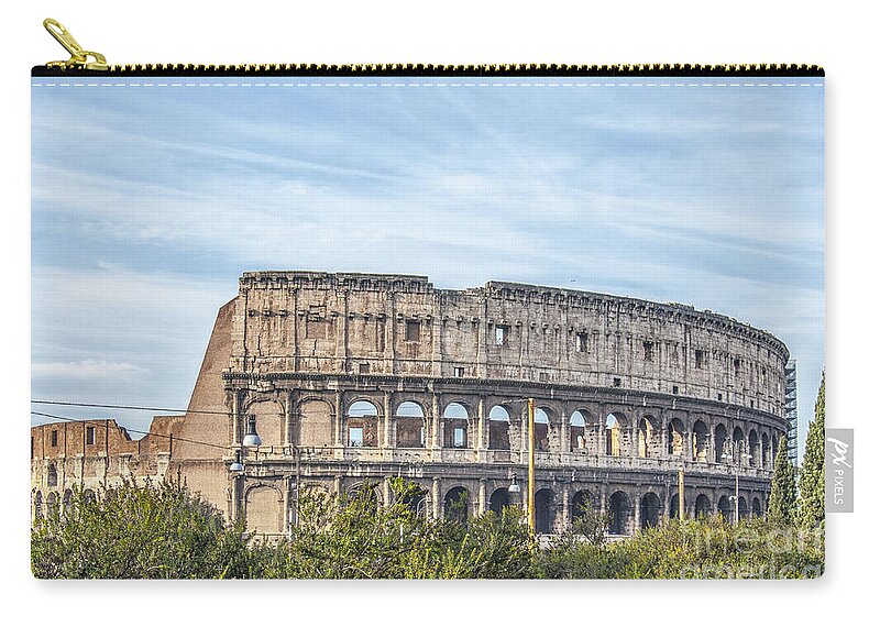 Rome Zip Pouch featuring the photograph Rome Colosseum from Domus Aurea park area by Antony McAulay