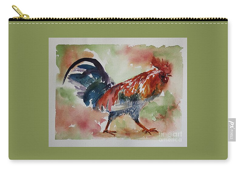 Rooster Zip Pouch featuring the painting Rooster by Wendy Ray