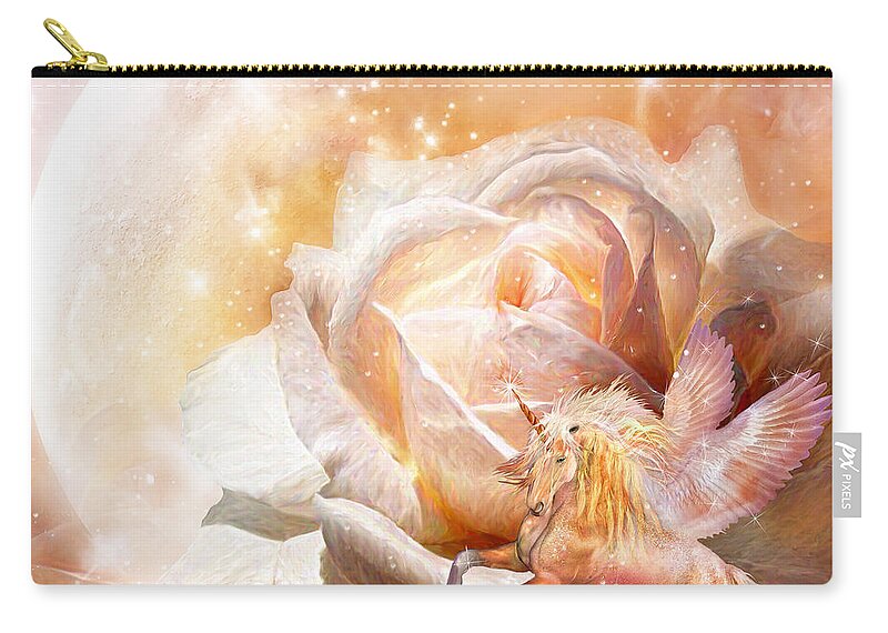 Rose Zip Pouch featuring the mixed media Rose For A Unicorn by Carol Cavalaris