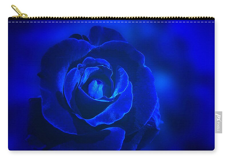Rose Zip Pouch featuring the photograph Rose in Blue by Sandy Keeton