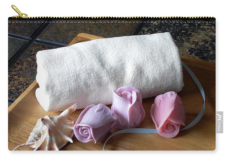Shell Zip Pouch featuring the photograph Rose Soap by Anastasiya Malakhova