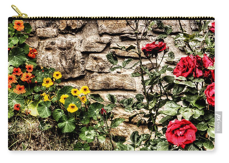 Rose Zip Pouch featuring the photograph Roses and Nasturtiums by Weston Westmoreland