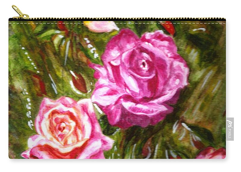 Landscape Zip Pouch featuring the painting Roses by Harsh Malik