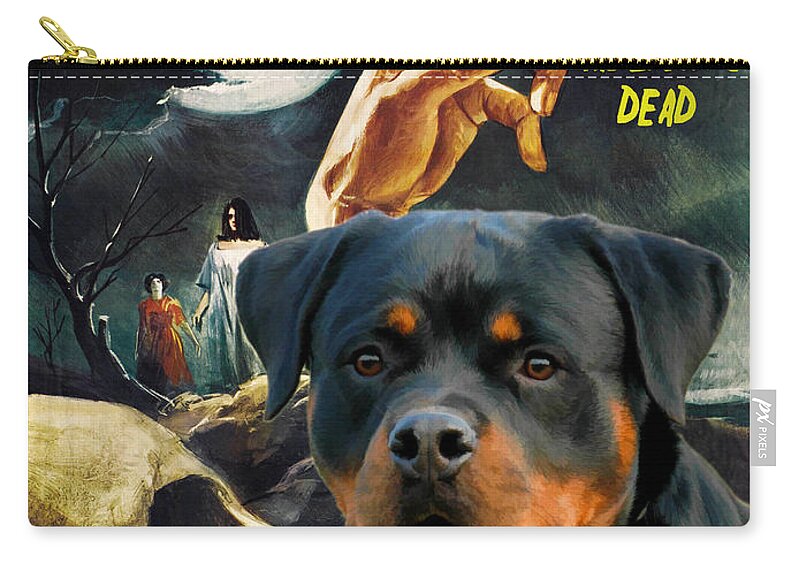 Rottweiler Zip Pouch featuring the painting Rottweiler Art Canvas Print - Night of the Living Dead Movie Poster by Sandra Sij