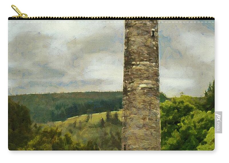 Glendalough Zip Pouch featuring the painting Round Tower at Glendalough by Jeffrey Kolker