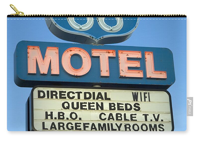 Flames Zip Pouch featuring the photograph Route 66 Motel Sign 3 by Bob Christopher