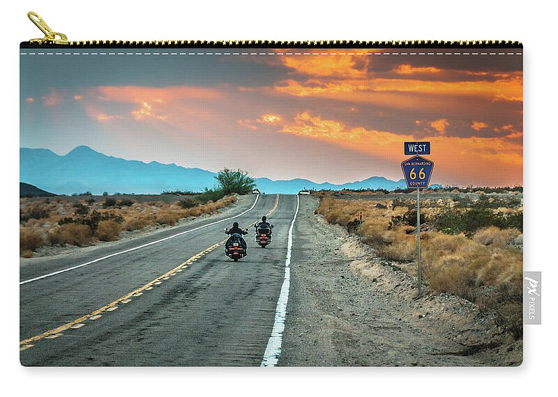 Grass Zip Pouch featuring the photograph Route 66 Riders by Sky Noir Photography By Bill Dickinson