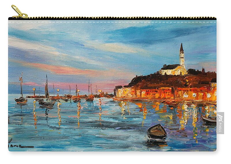 Rovanij Zip Pouch featuring the painting Rovanij harbour by Luke Karcz