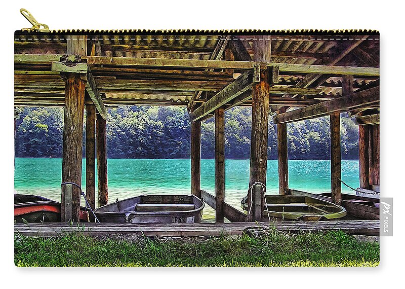 Switzerland Zip Pouch featuring the photograph Rowboat Parking by Hanny Heim