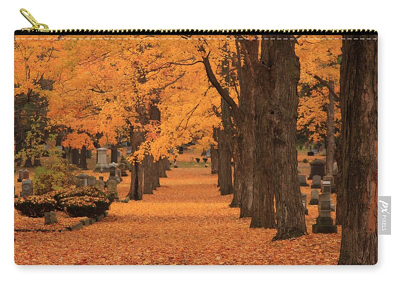Autumn Foliage New England Zip Pouch featuring the photograph Rows of Maples in orange by Jeff Folger