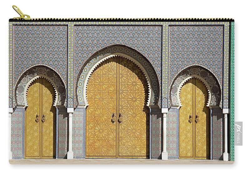 Arch Zip Pouch featuring the photograph Royal Palace Main Doors Fez Morocco by 1001nights