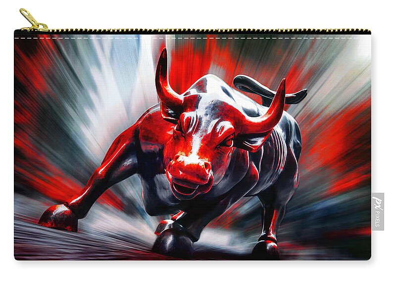 Wall Street Charging Bull In Red Zip Pouch featuring the photograph Run by Az Jackson