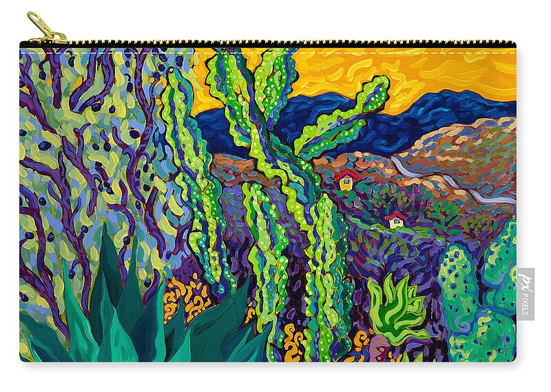 Desert Landscape Zip Pouch featuring the painting Runaway Day by Cathy Carey