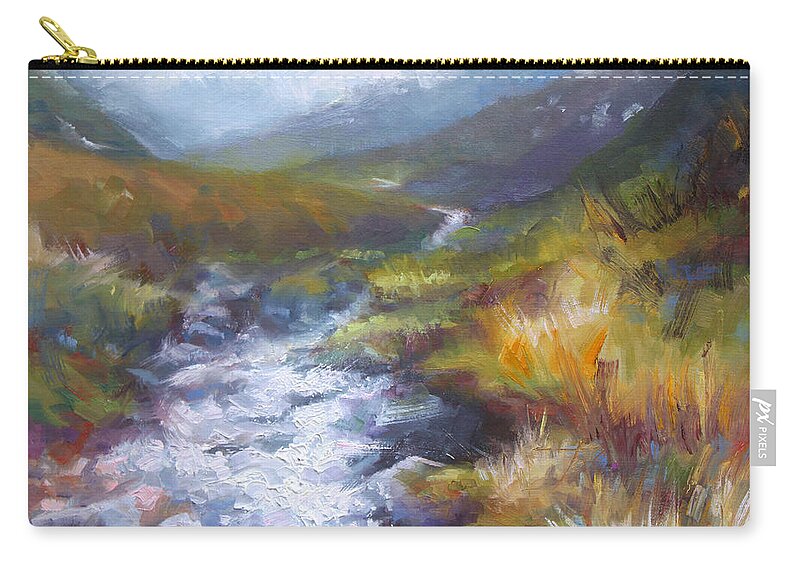 Landscape Zip Pouch featuring the painting Running Down - landscape view from Hatcher Pass by Talya Johnson