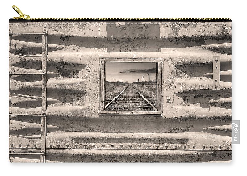 Trains Zip Pouch featuring the photograph Running Down The Line Sepia by James BO Insogna