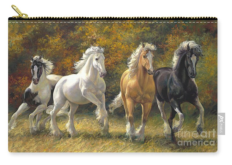 Horse Zip Pouch featuring the painting Running Free by Laurie Snow Hein