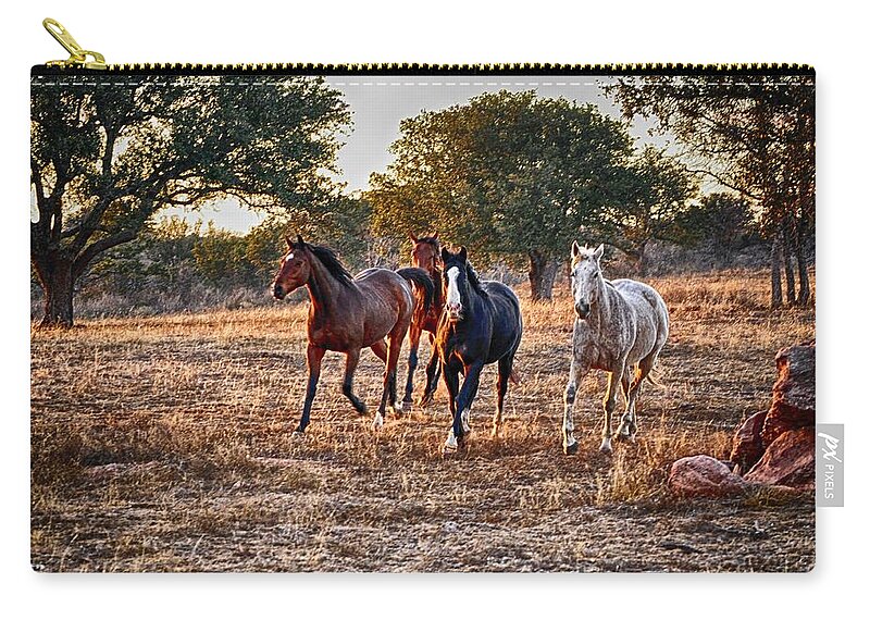 Texas Decor Zip Pouch featuring the pyrography Running Horses by Kristina Deane