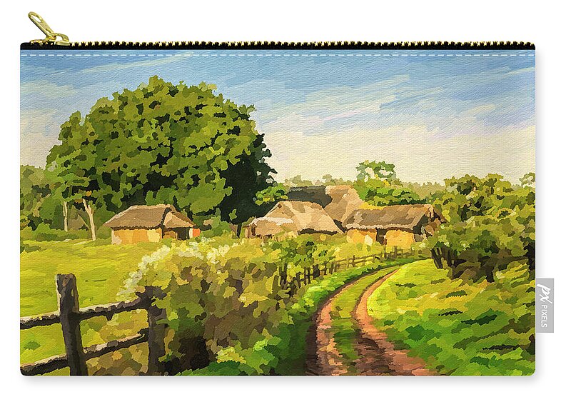 Countryside Zip Pouch featuring the painting Rural Home by Anthony Mwangi