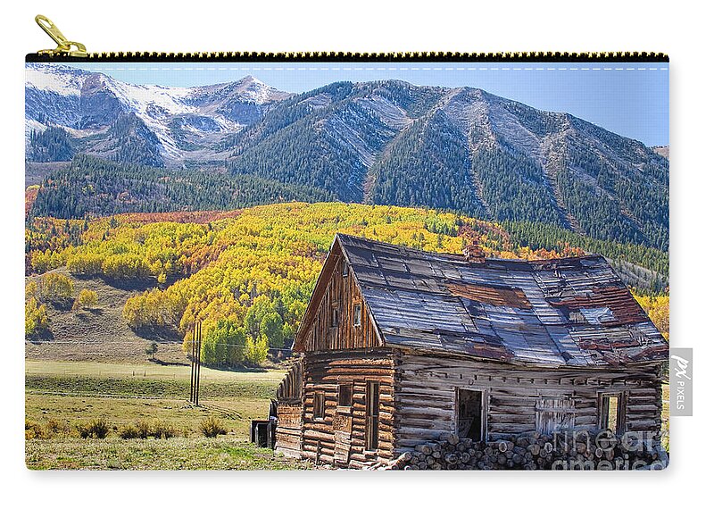 Aspens Carry-all Pouch featuring the photograph Rustic Rural Colorado Cabin Autumn Landscape by James BO Insogna