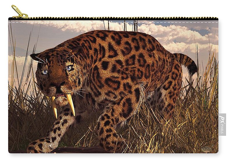 Sabertooth Zip Pouch featuring the digital art Sabertooth by Daniel Eskridge