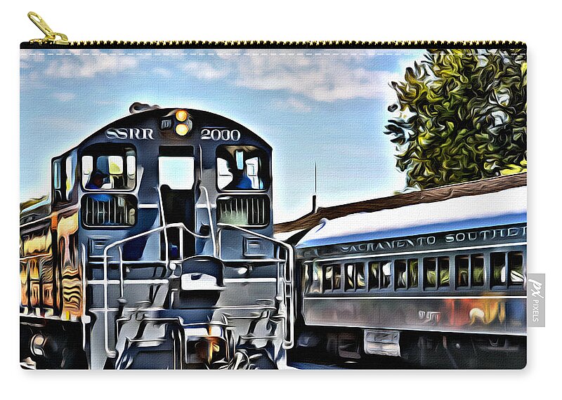 I've Been A Train Lover Since Childhood. Love The Adventure Of Train Travel. Added A Little Oil Effect To This One. Zip Pouch featuring the photograph Sacramento Southern by Spencer Hughes