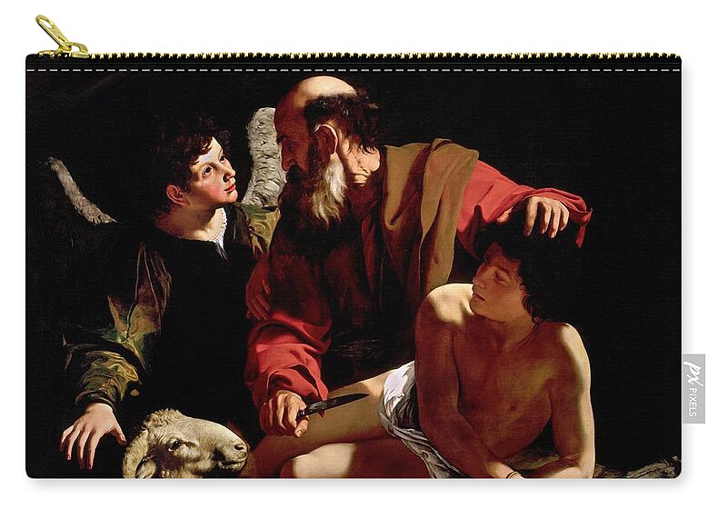 Sacrifice Of Isaac Zip Pouch featuring the painting Sacrifice of Isaac by Michelangelo Caravaggio